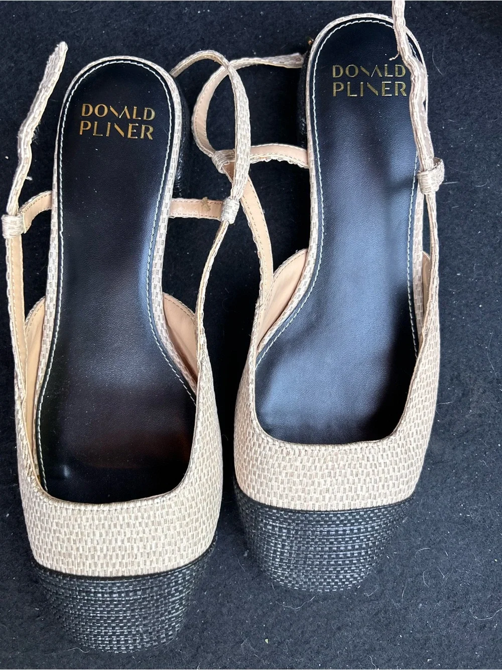 Donald J. Pliner Beige and Black Slingback Platform Pumps